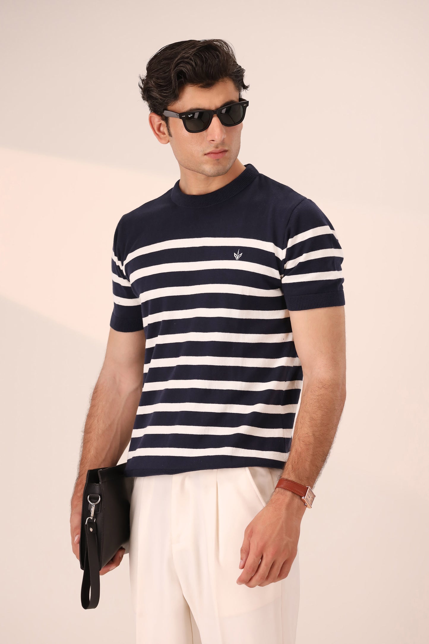 DARK NAVY BRETON KNIT CREW