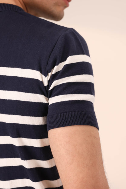 DARK NAVY BRETON KNIT CREW