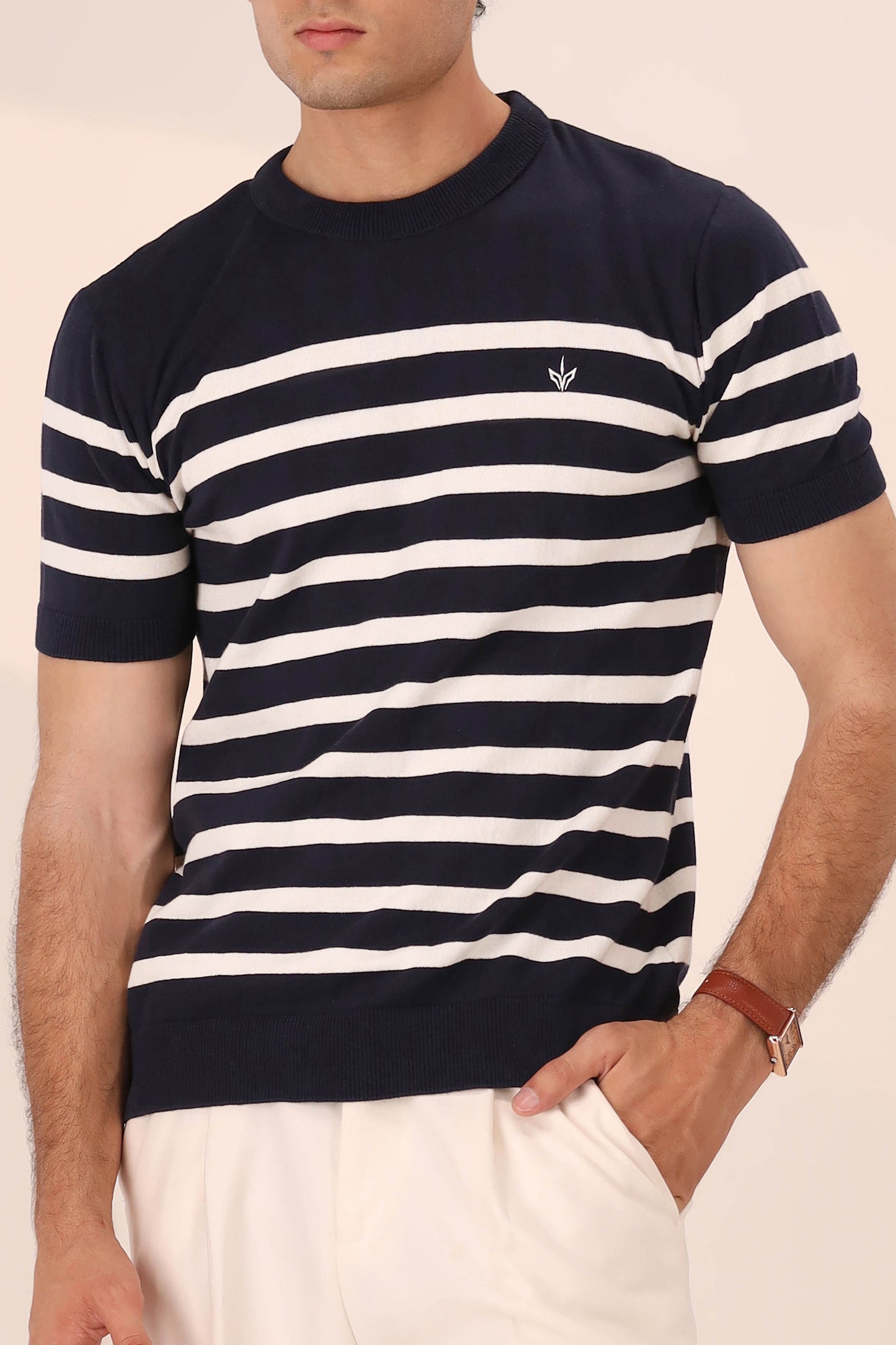 DARK NAVY BRETON KNIT CREW