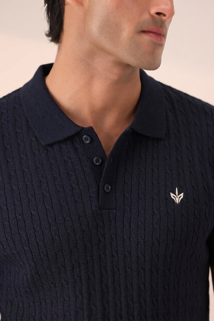DARK NAVY CABLE KNIT POLO