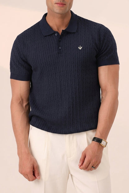 DARK NAVY CABLE KNIT POLO