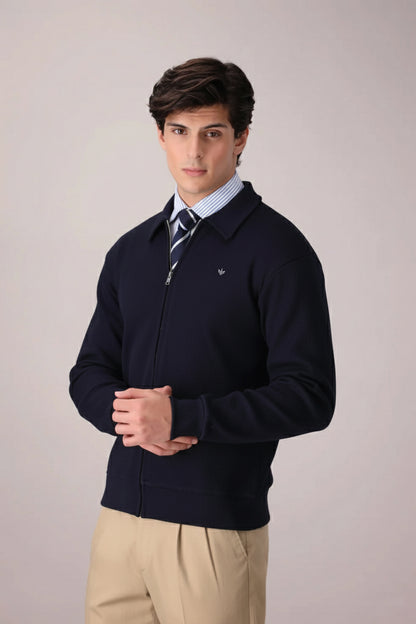 DARK NAVY RIB KNITTED FULL ZIPPER