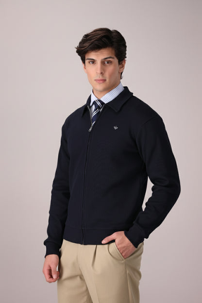 DARK NAVY RIB KNITTED FULL ZIPPER