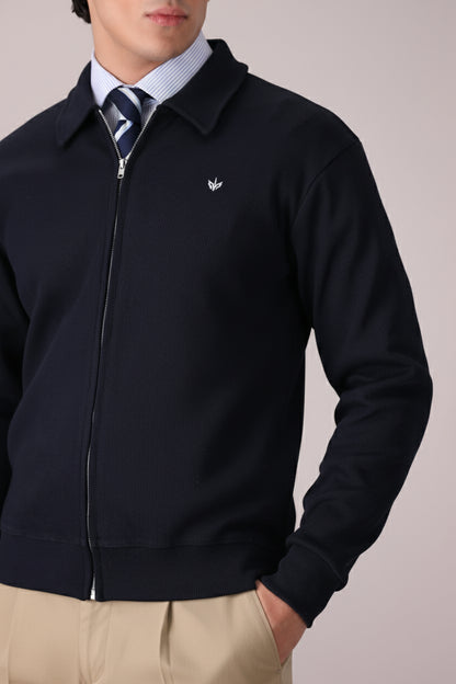 DARK NAVY RIB KNITTED FULL ZIPPER