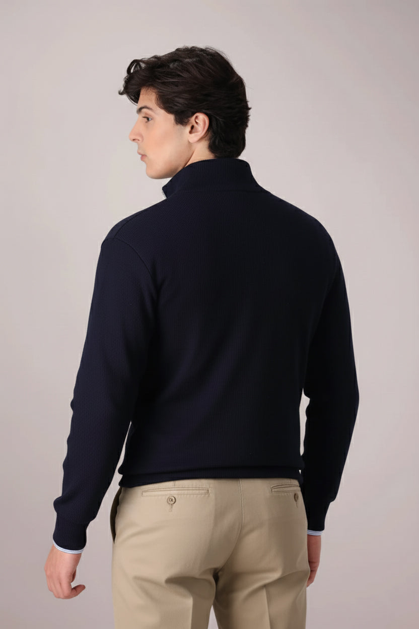 DARK NAVY RIB KNITTED FULL ZIPPER