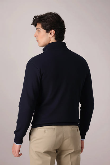 DARK NAVY RIB KNITTED FULL ZIPPER