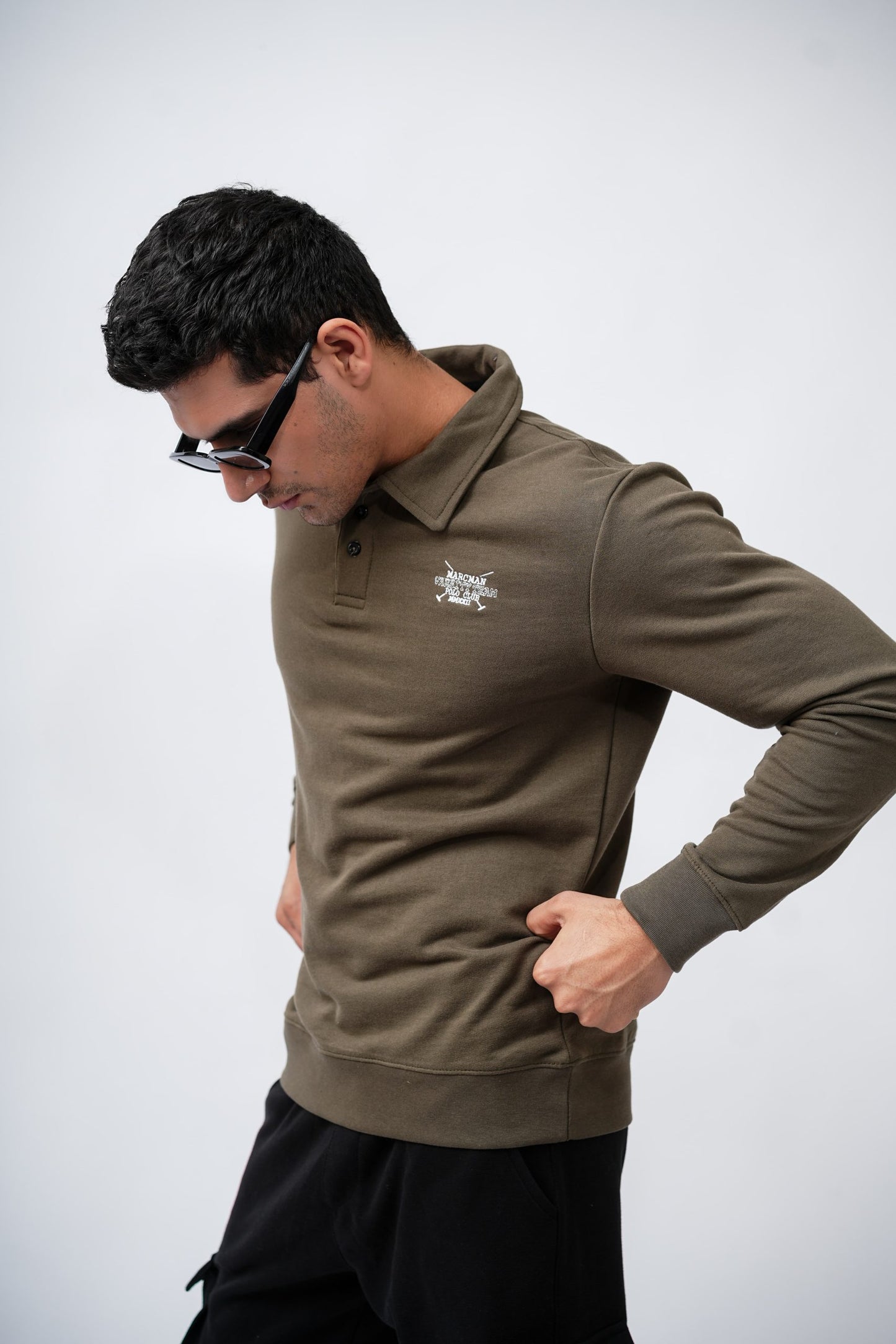 OLIVE POLO SWEATSHIRT