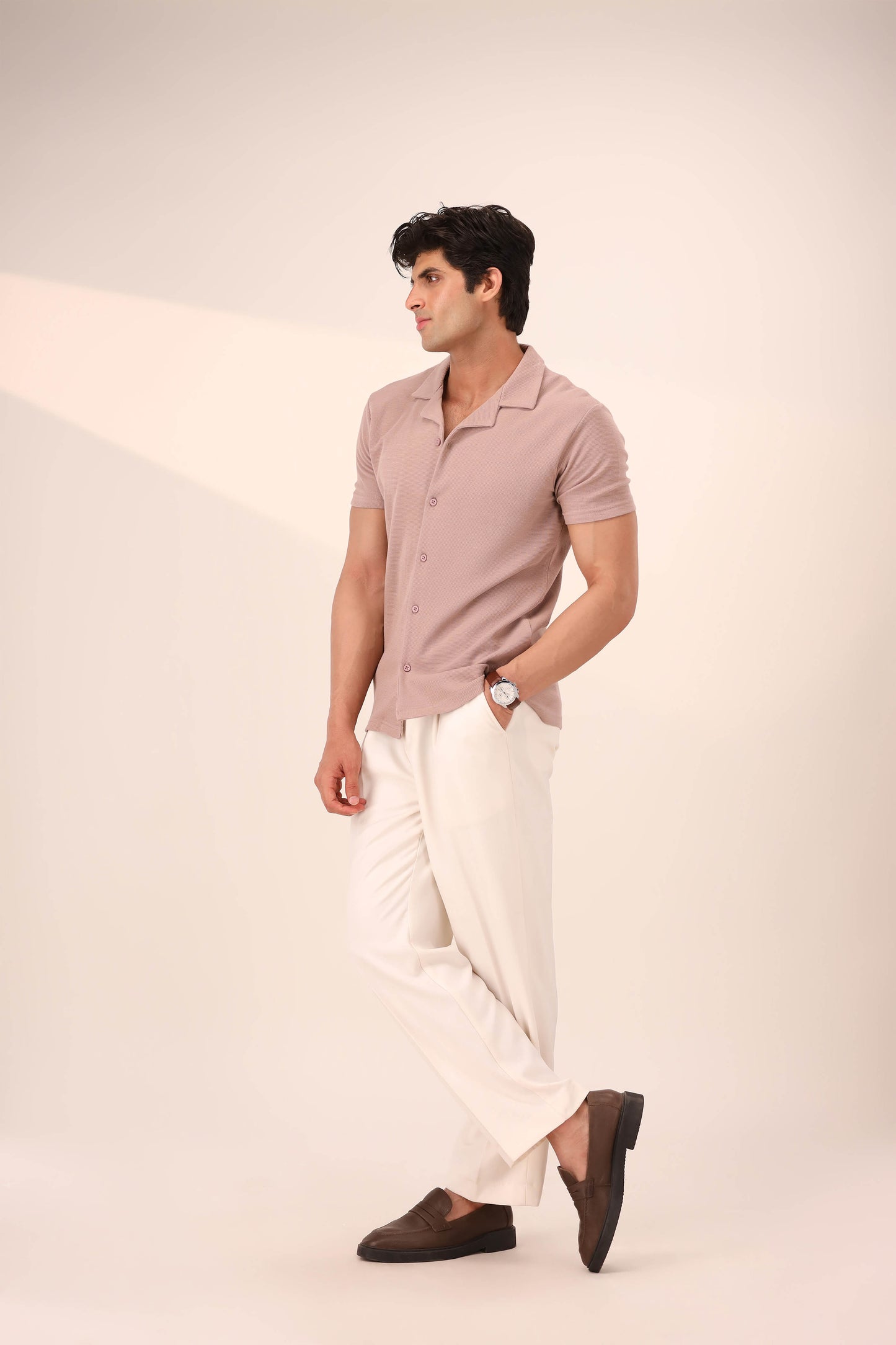 FAWN WAFFLE KNIT CUBAN SHIRT