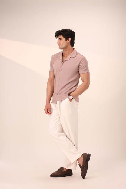 FAWN WAFFLE KNIT CUBAN SHIRT