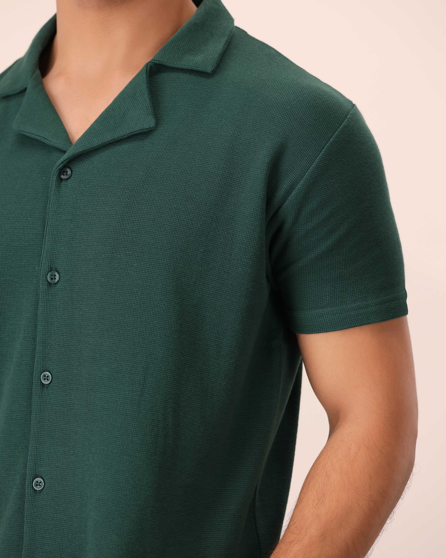 FOREST GREEN WAFFLE KNIT CUBAN SHIRT
