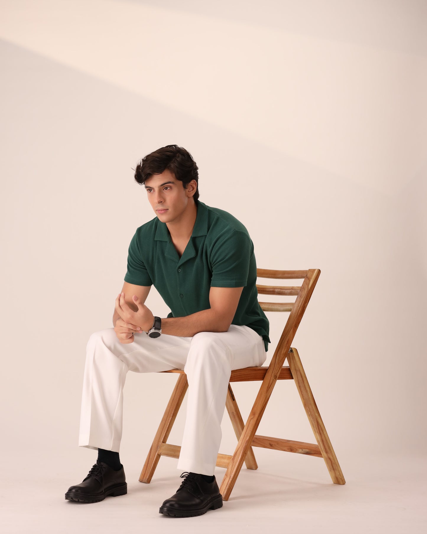 FOREST GREEN WAFFLE KNIT CUBAN SHIRT