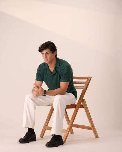 FOREST GREEN WAFFLE KNIT CUBAN SHIRT