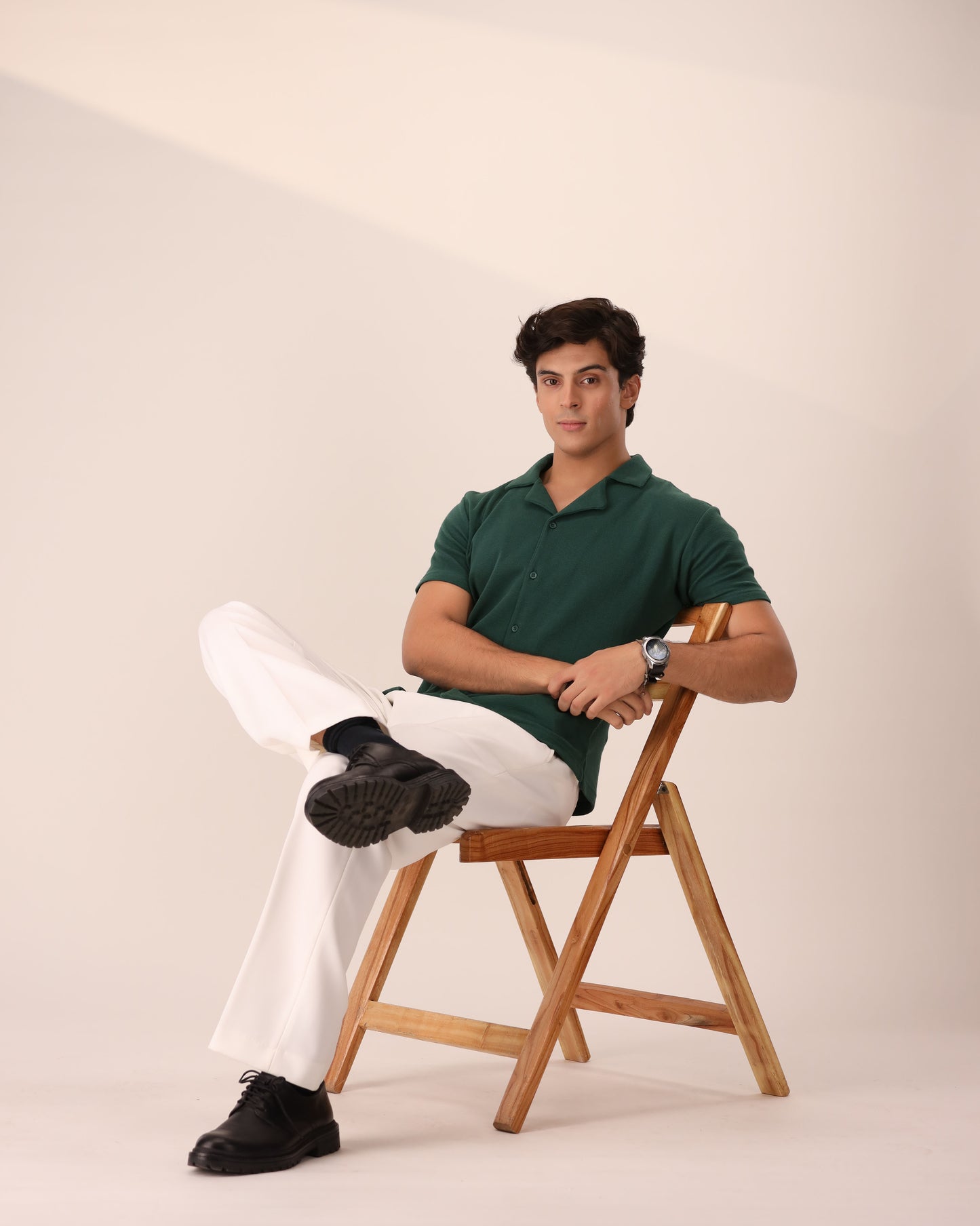 FOREST GREEN WAFFLE KNIT CUBAN SHIRT