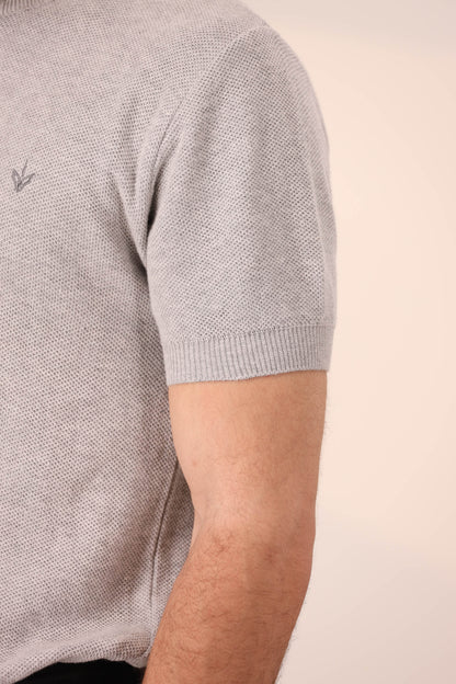 HEATHER GREY MESH KNITTED HENLEY