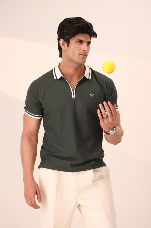 HERITAGE GREEN RIVIERA ZIP POLO