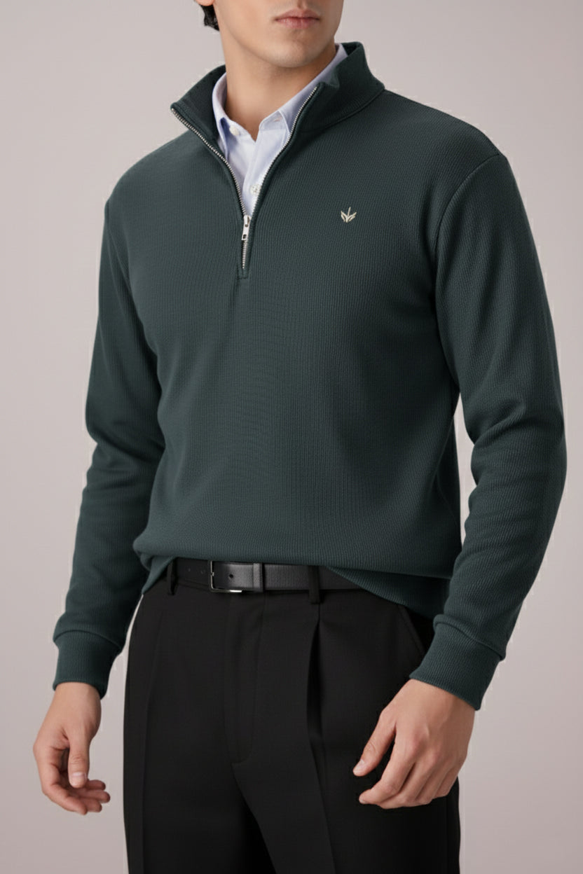 HERITAGE GREEN KNITTED QUARTER ZIPPER