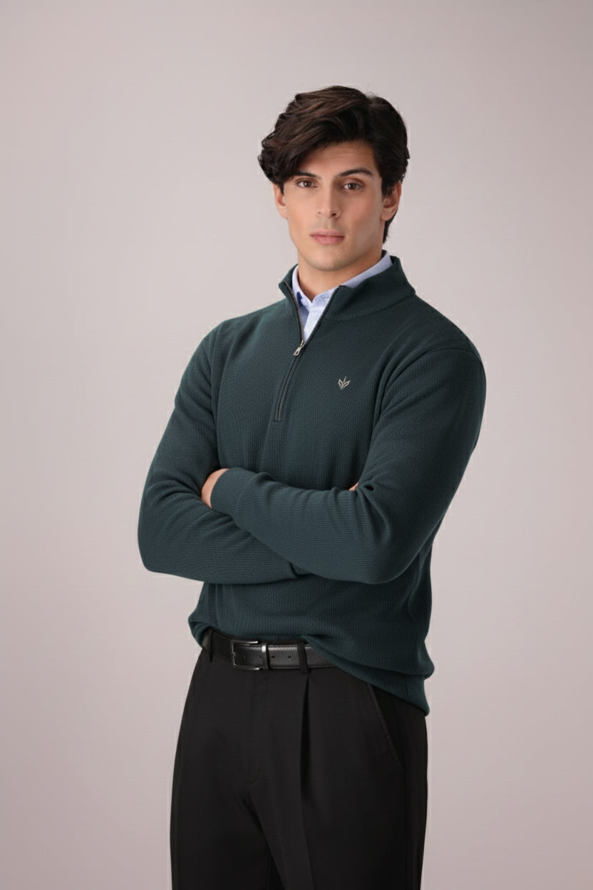 HERITAGE GREEN KNITTED QUARTER ZIPPER