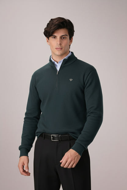 HERITAGE GREEN KNITTED QUARTER ZIPPER