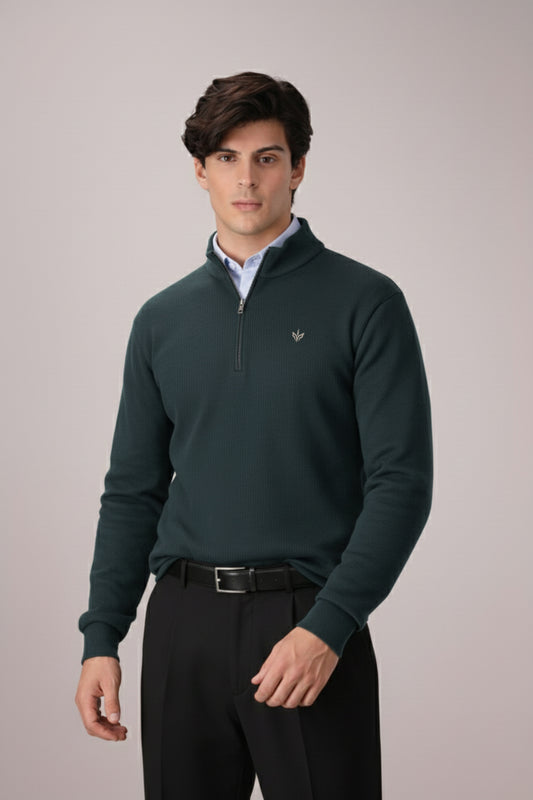 HERITAGE GREEN KNITTED QUARTER ZIPPER