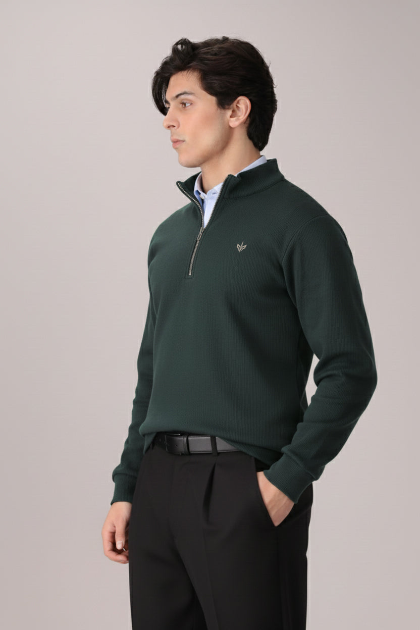 HERITAGE GREEN KNITTED QUARTER ZIPPER