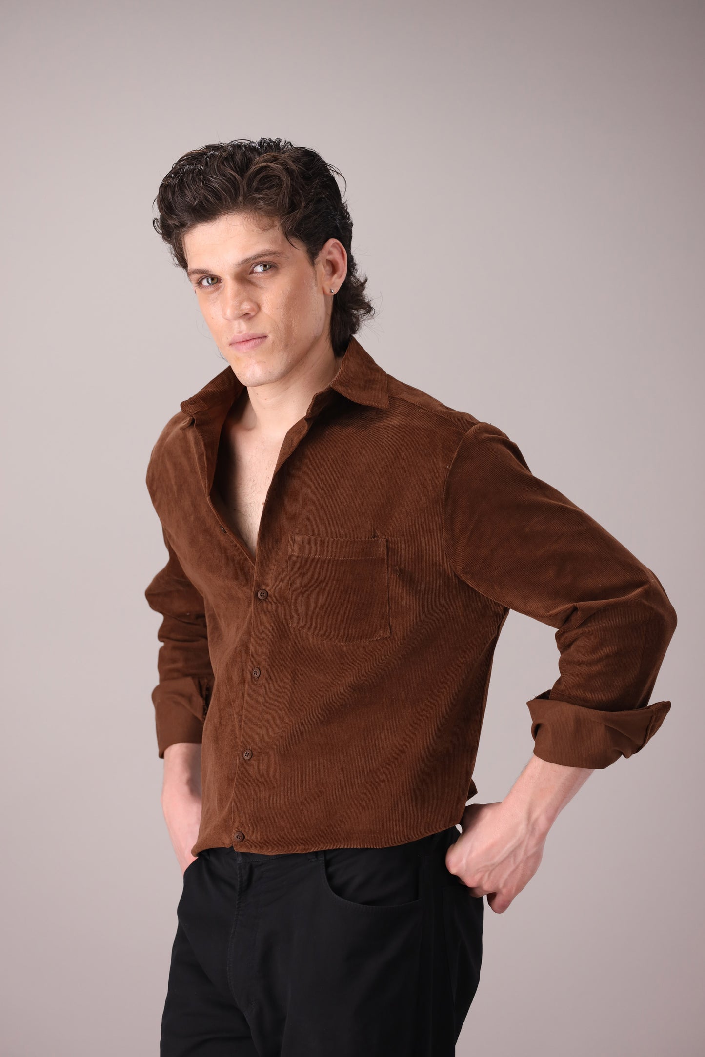 MOCHA BROWN CORDUROY SHIRT