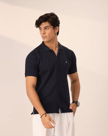 NAVY OTTOMAN KNITTED SHIRT