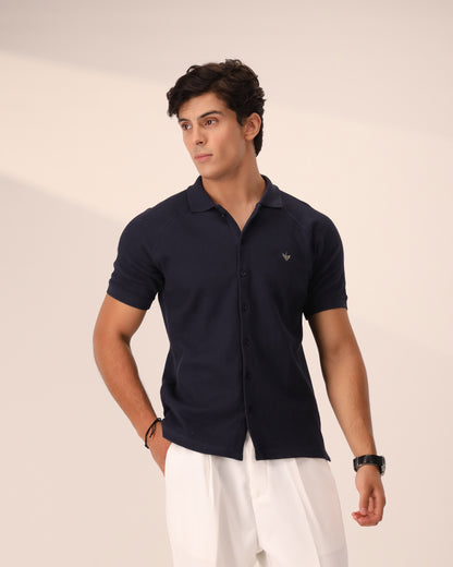 NAVY OTTOMAN KNITTED SHIRT