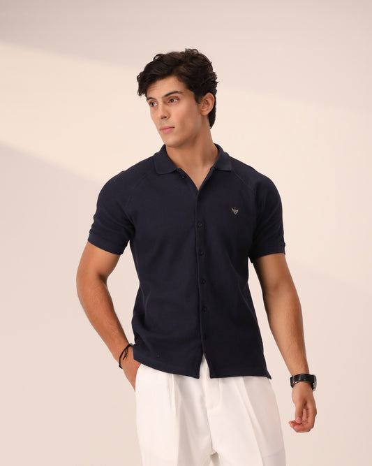 NAVY OTTOMAN KNITTED SHIRT