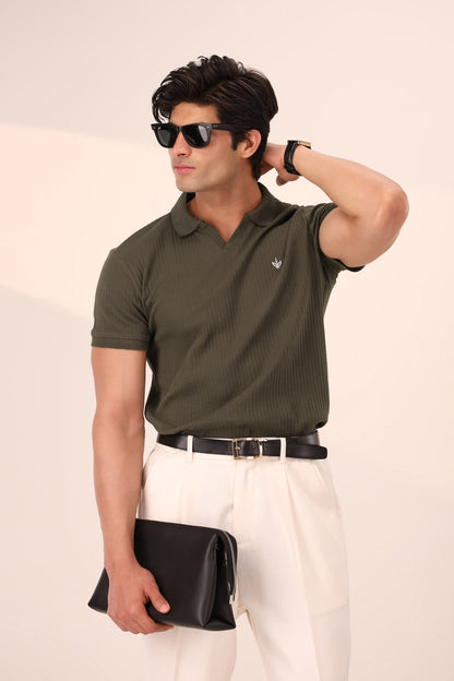 NOIR OLIVE ARTISAN RIB POLO