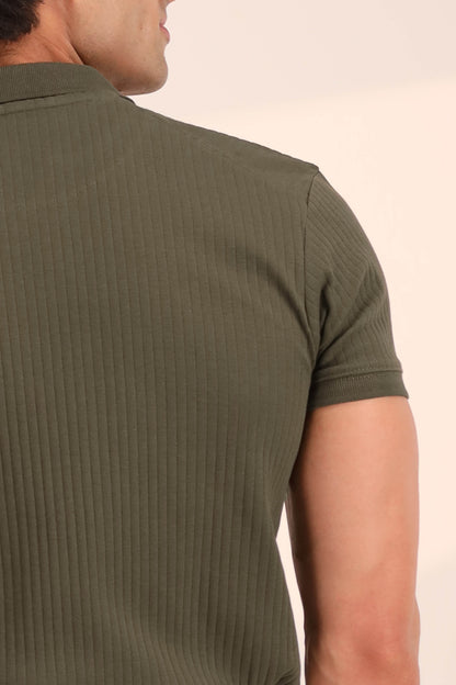 NOIR OLIVE ARTISAN RIB POLO