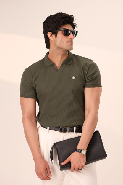 NOIR OLIVE ARTISAN RIB POLO