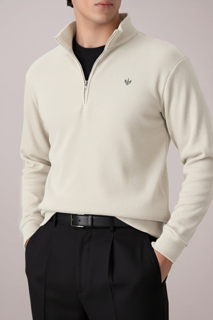 OFF-WHITE RIB KNITTED QUARTER ZIPPER