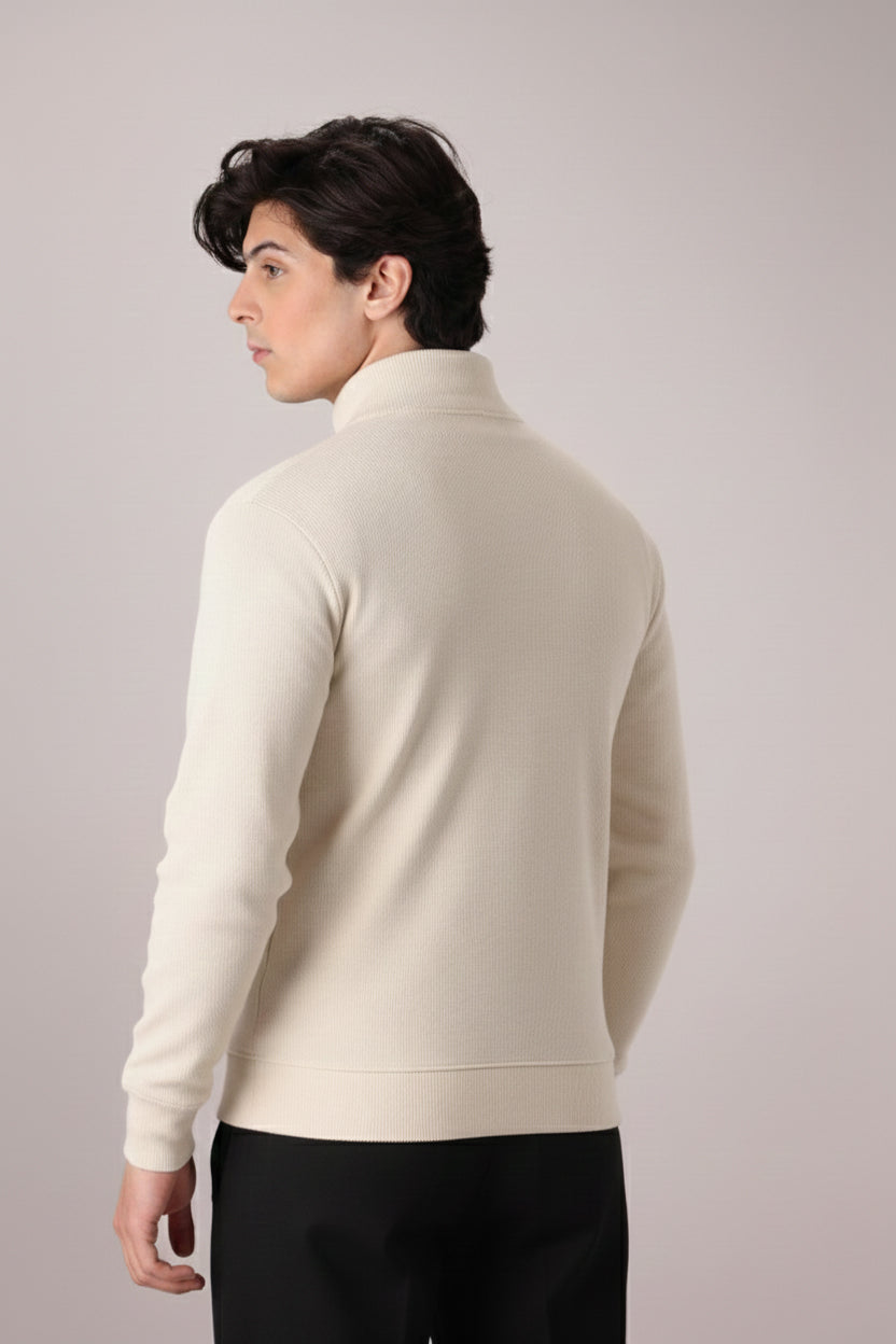 OFF-WHITE RIB KNITTED QUARTER ZIPPER