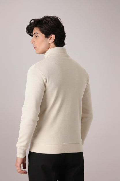 OFF-WHITE RIB KNITTED QUARTER ZIPPER