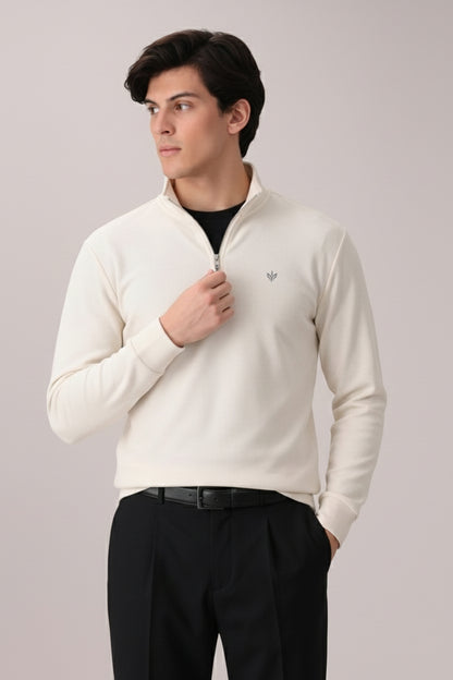 OFF-WHITE RIB KNITTED QUARTER ZIPPER