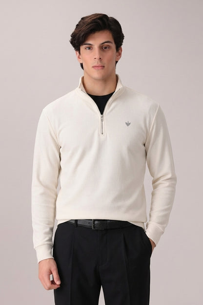 OFF-WHITE RIB KNITTED QUARTER ZIPPER