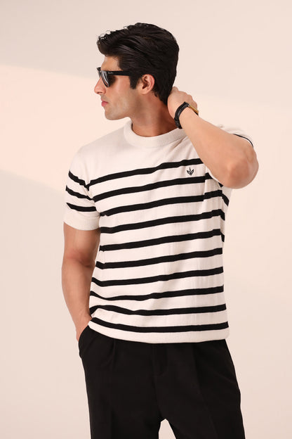 OFF WHITE BRETON KNIT CREW