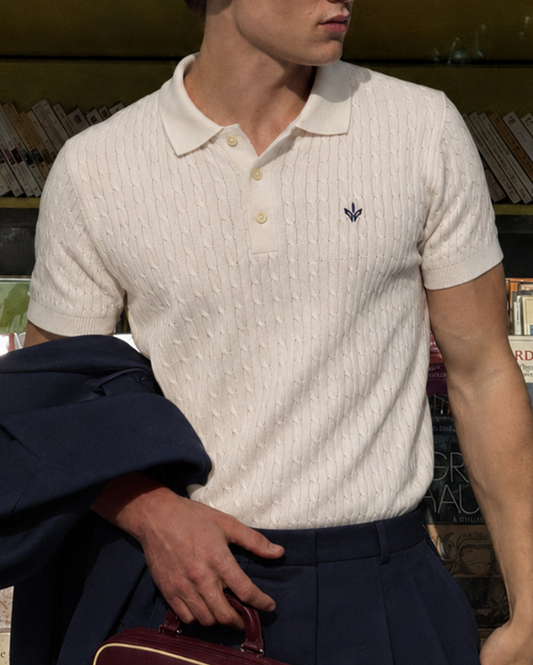 OFF WHITE CABLE KNIT POLO