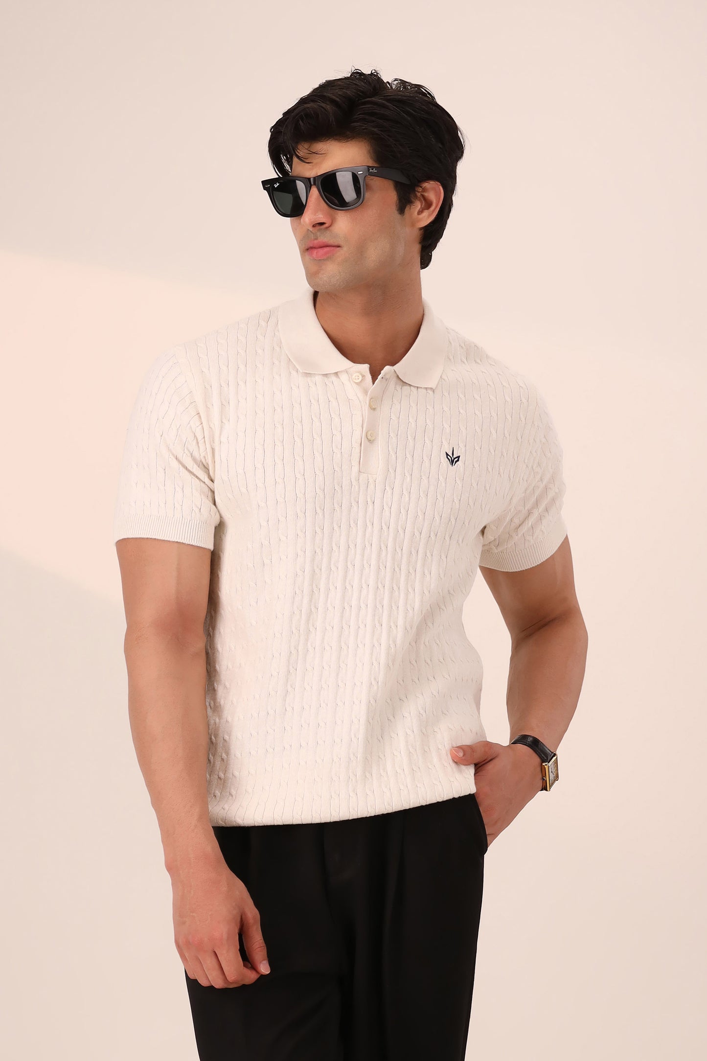 OFF WHITE CABLE KNIT POLO