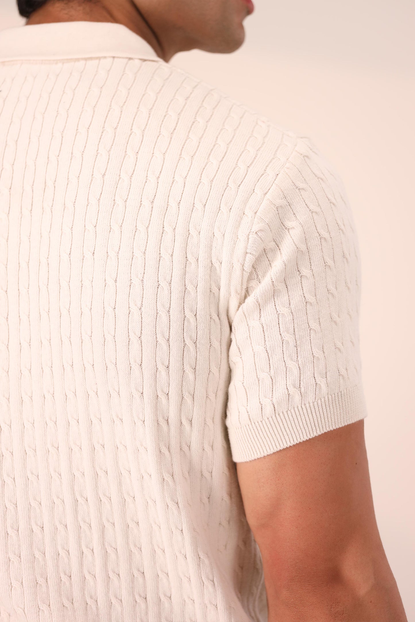OFF WHITE CABLE KNIT POLO