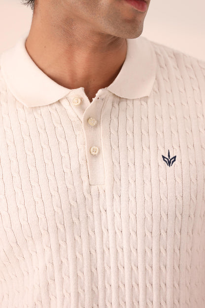 OFF WHITE CABLE KNIT POLO