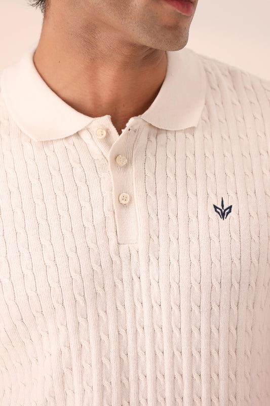OFF WHITE CABLE KNIT POLO