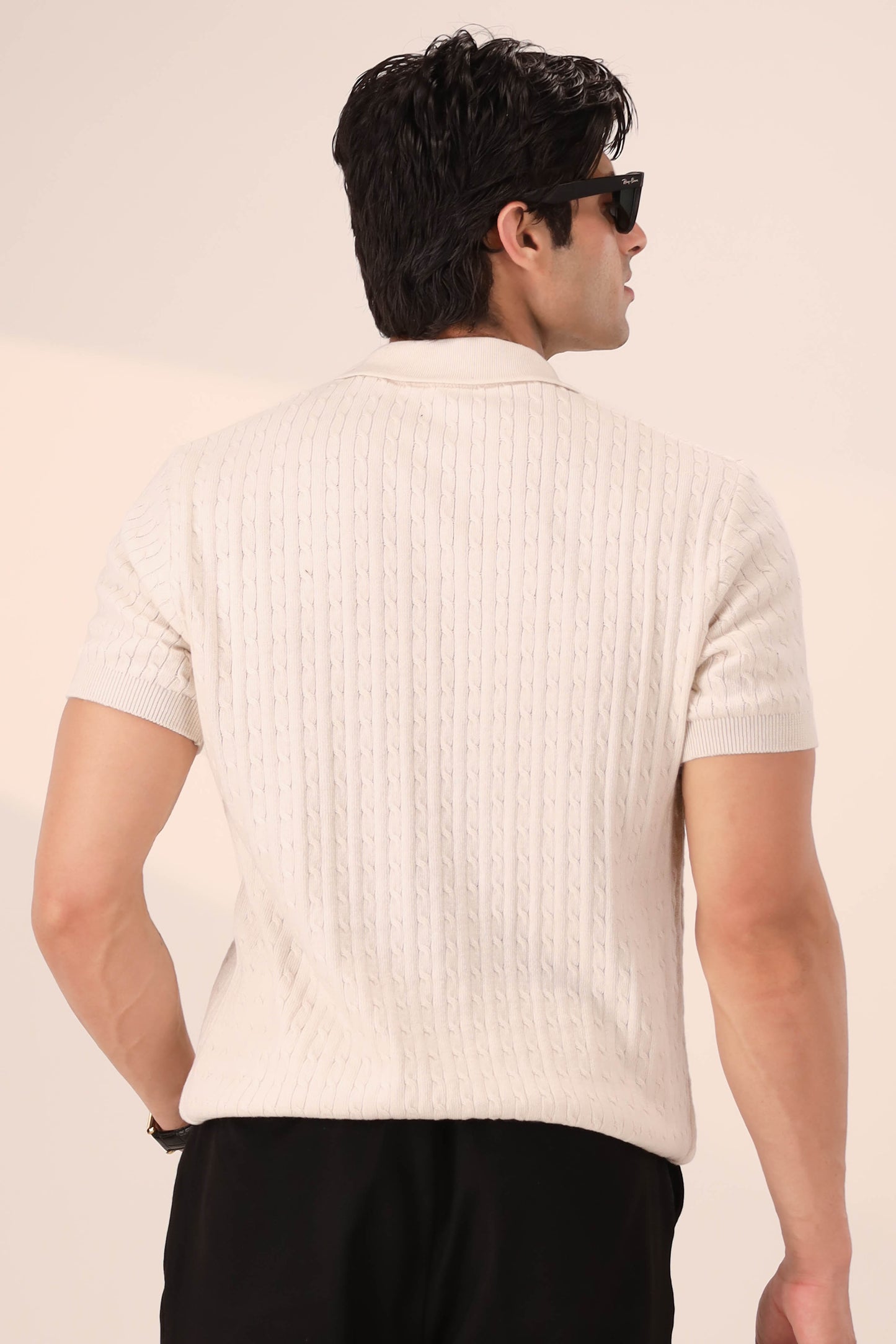 OFF WHITE CABLE KNIT POLO