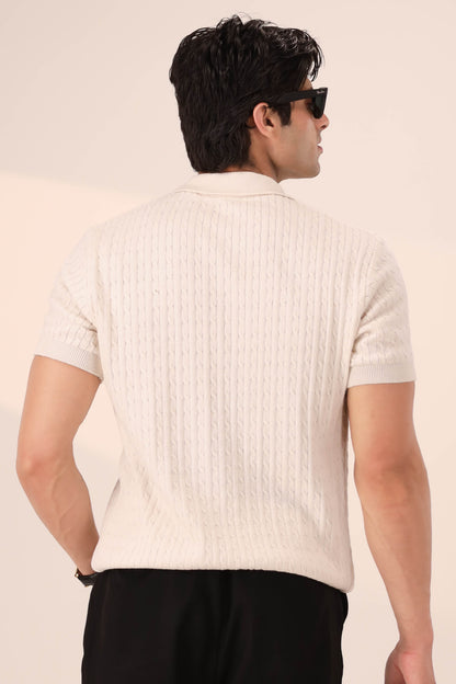 OFF WHITE CABLE KNIT POLO