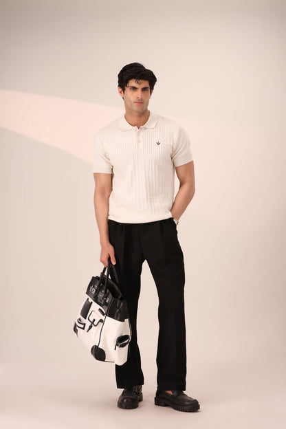 OFF WHITE CABLE KNIT POLO