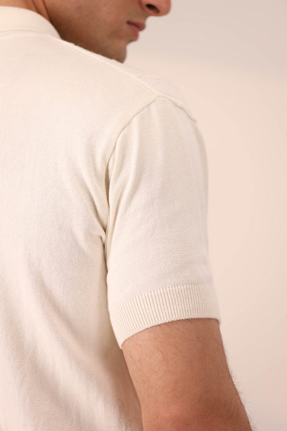 OFF WHITE CABLE KNIT POLO CARDIGAN