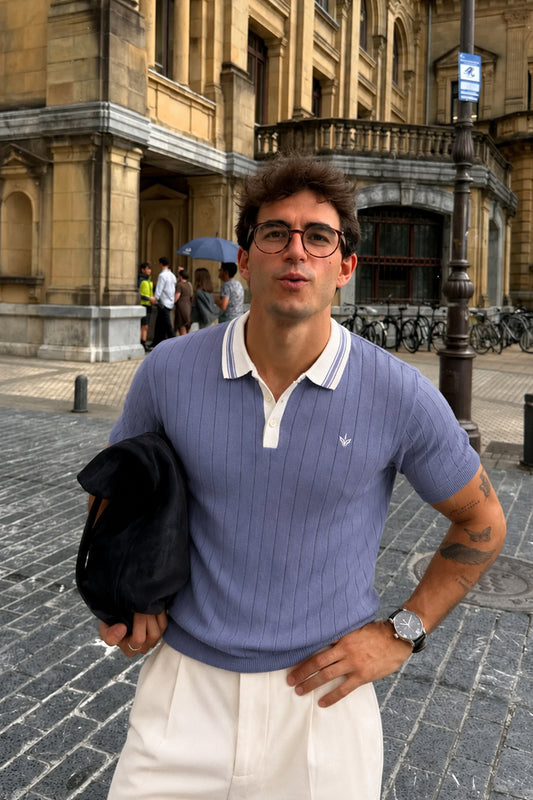 PASTEL BLUE KNITTED SAILOR POLO