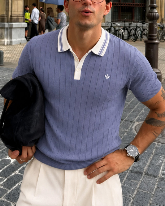 PASTEL BLUE KNITTED SAILOR POLO
