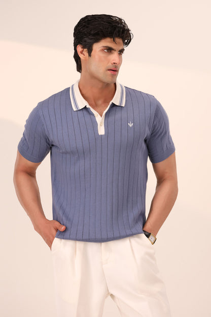 PASTEL BLUE KNITTED SAILOR POLO