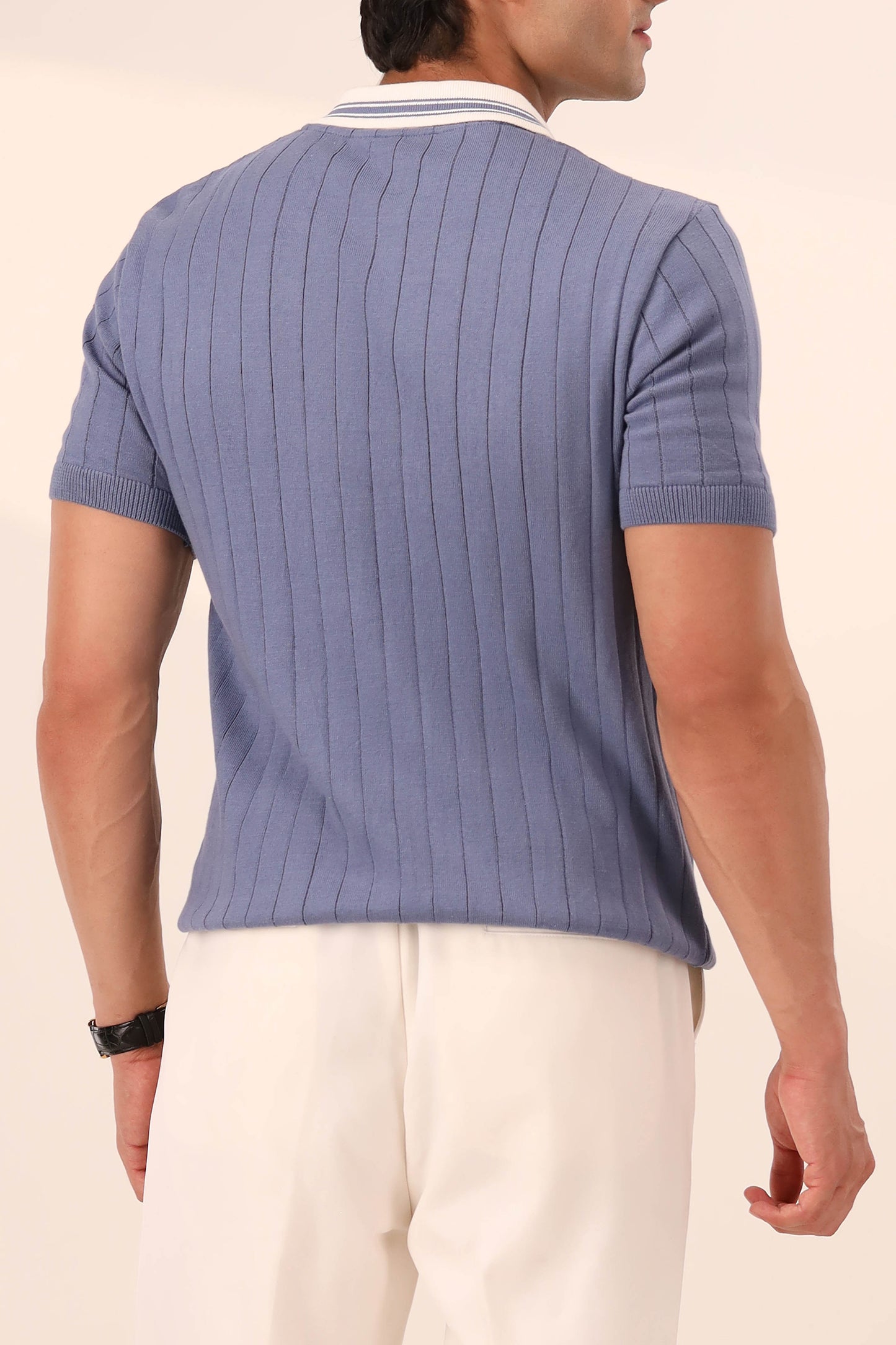 PASTEL BLUE KNITTED SAILOR POLO